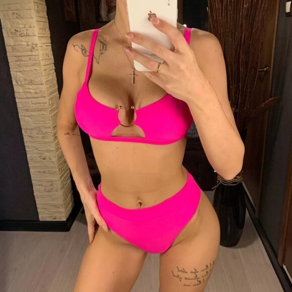 New Cut Out BraletteTop High-waist Bikini Set - Picture 4 of 9